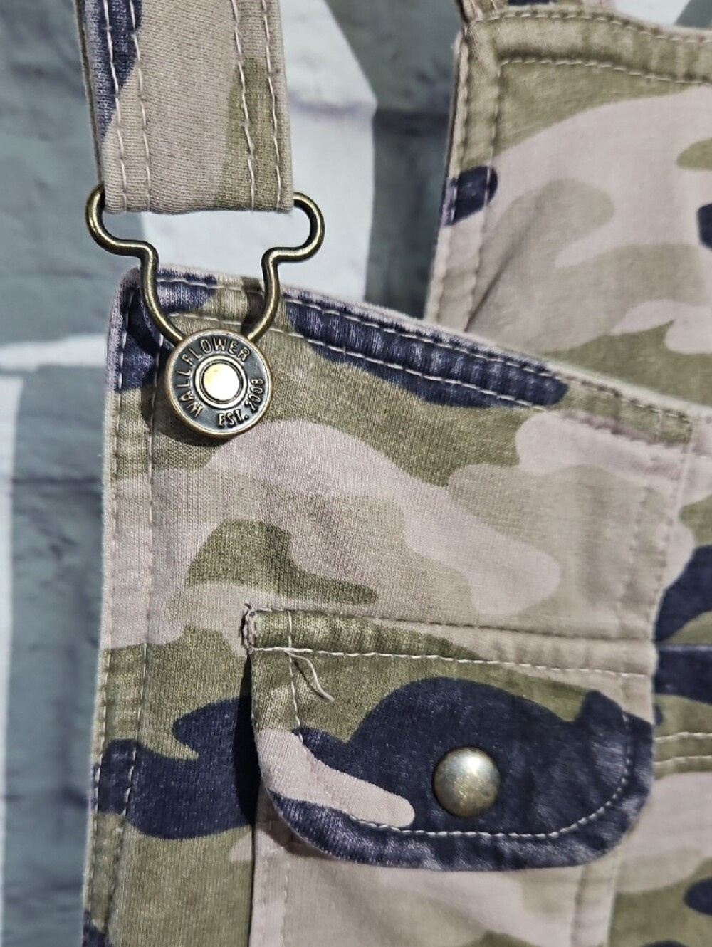 Wallflower Camouflage Overalls in Olive, Navy & Beige - Picture 5 of 10